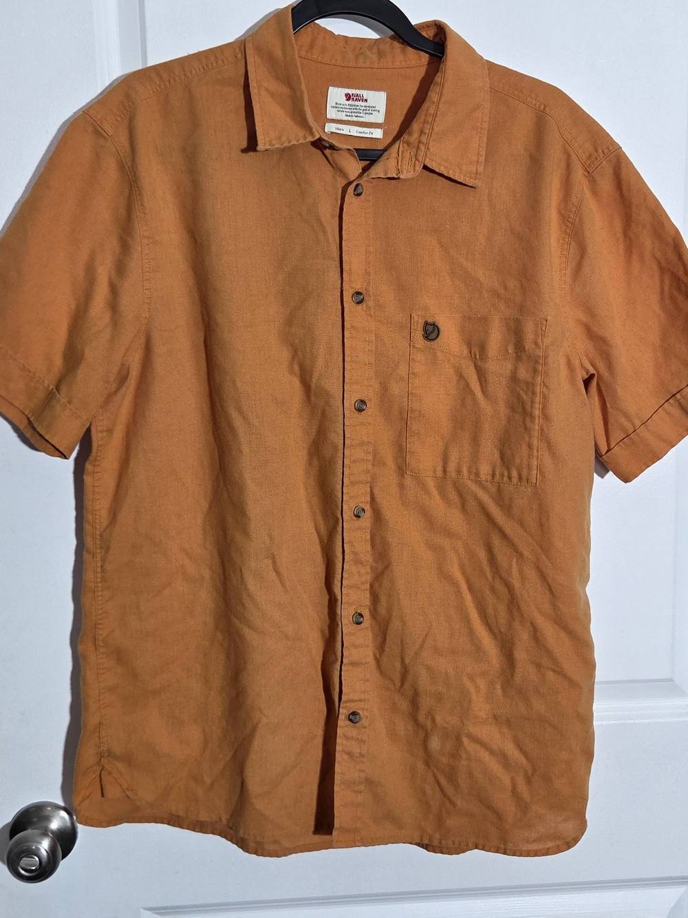 Fjallraven Ovik Travel Shirt Mens Medium Short Sleeve Hemp Blend Button Up Hike